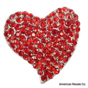 Valentine's Day Red Heart Cubic Zirconia CZ Pin Brooch in Silver-Gift Box